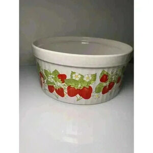 Vintage 1985 Action Strawberry Round Souffle Baking Souffle Dish Stoneware